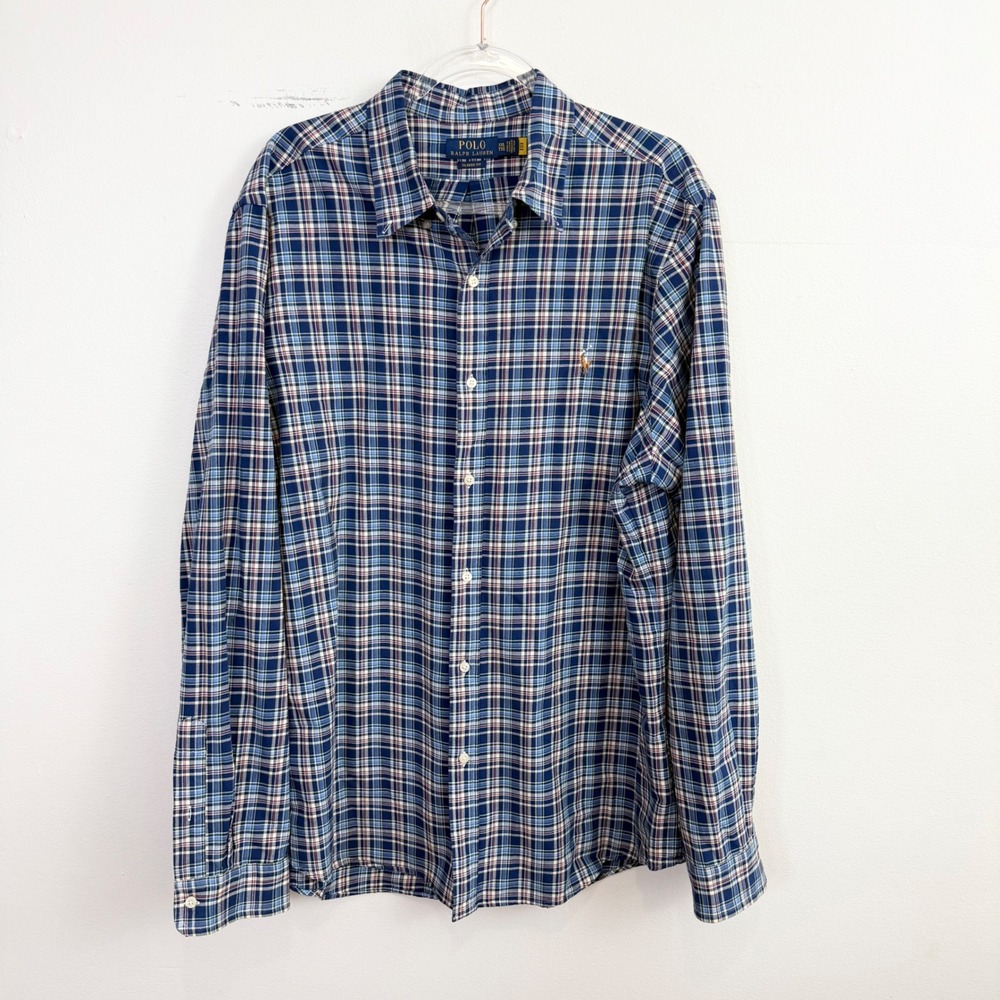 Polo Ralph Lauren Classic Fit Plaid Button Down Shirt Blue XXL - Picture 3 of 7